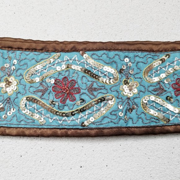 Blue and Brown Sequined Cloth Belt - Picture 3 of 6